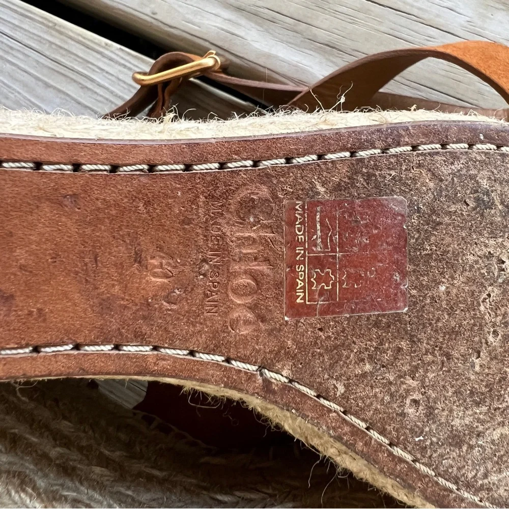 Chloe Lauren 40 Brown Suede Espadrille Wedge Sandals Cognac ankle wrap platform